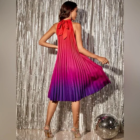 SHEIN Ombre Pleated Hem Halter Dress Size  M US 6 - Picture 2 of 5